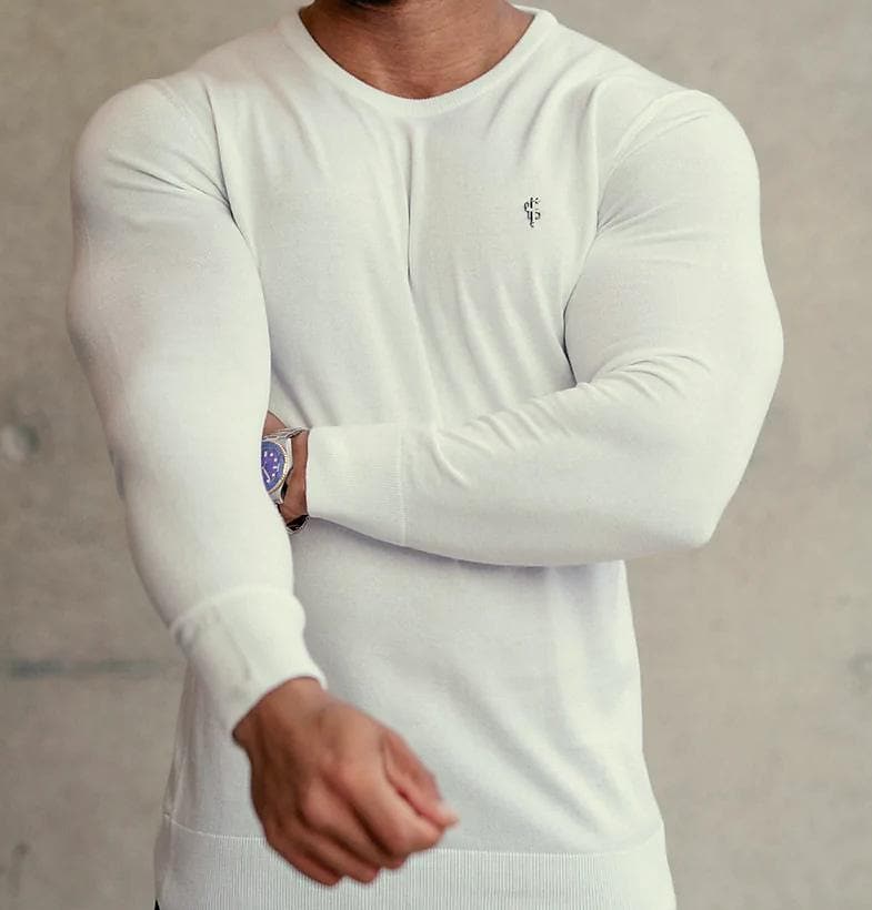 Men's Casual Knitted Long-sleeve Round Neck Slim Solid Color Shirt