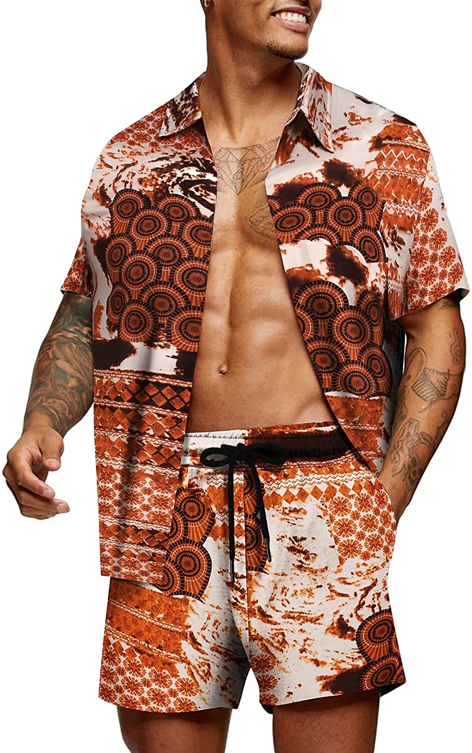 Men's Two Pieces Set Hawaiian Shirt Aloha Shirt Floral Turndown 3D Pri
