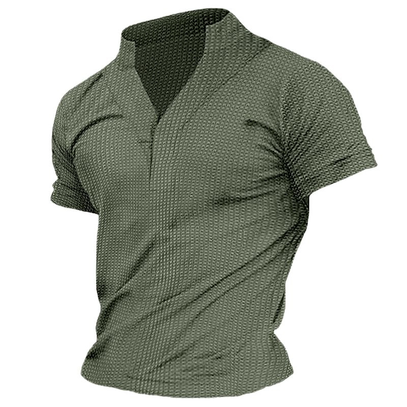 Men's Waffle Outdoor Casual Fashion Vacation Breathable Comfortable Light Plain Short Sleeves Henley Shirt