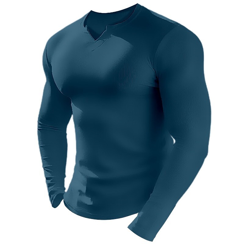Men's T shirt Plain V Neck Street Vacation Long Sleeve Clothing Apparel Fashion Designer Basic Top