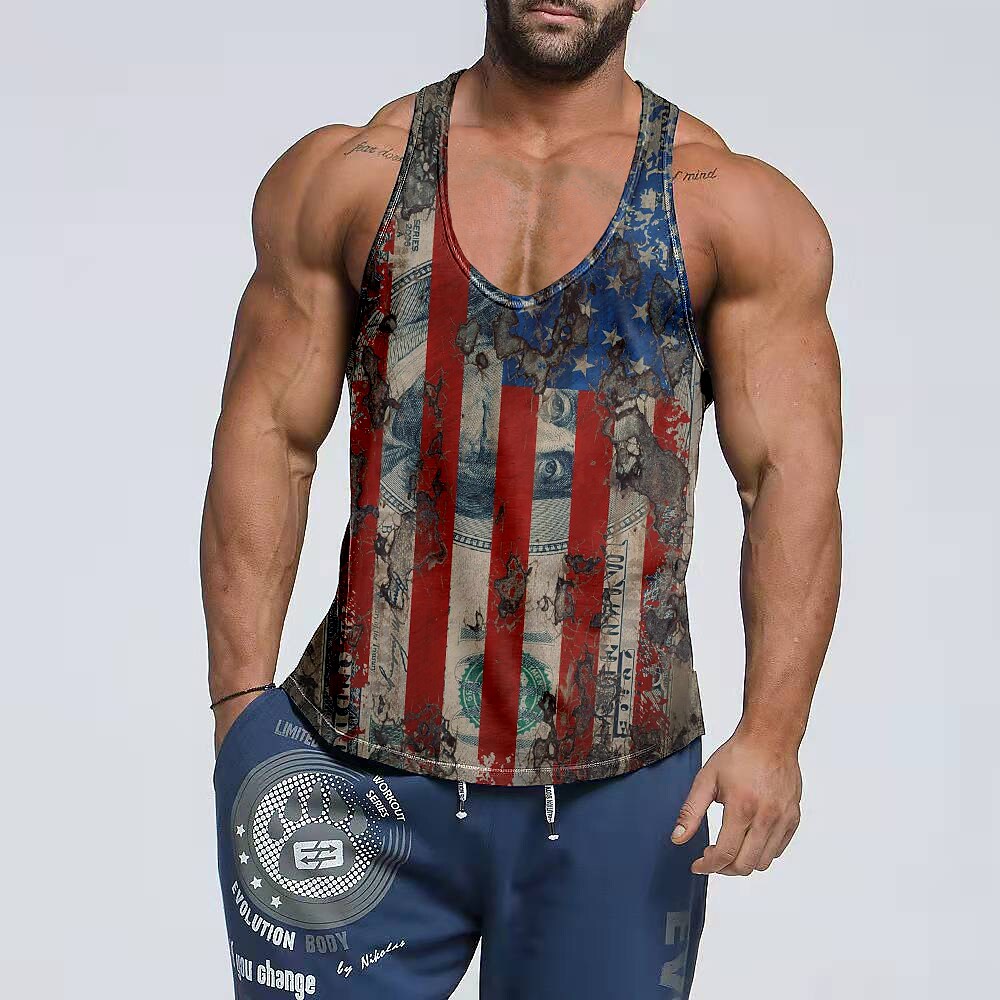 Men's Running Tank Top Patchwork 3D Print Sleeveless Tank Top Soft