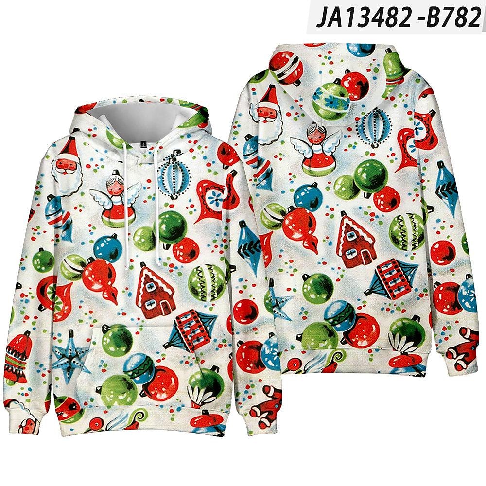 Men and Women's Christmas Print Long Sleeve Hooded Sweatshirt