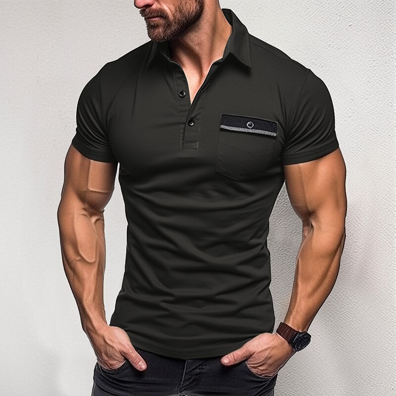 Men's Golf Casual Holiday Fashion Comfortable Soft Light Pocket Plain Short Sleeve Polo Shirt