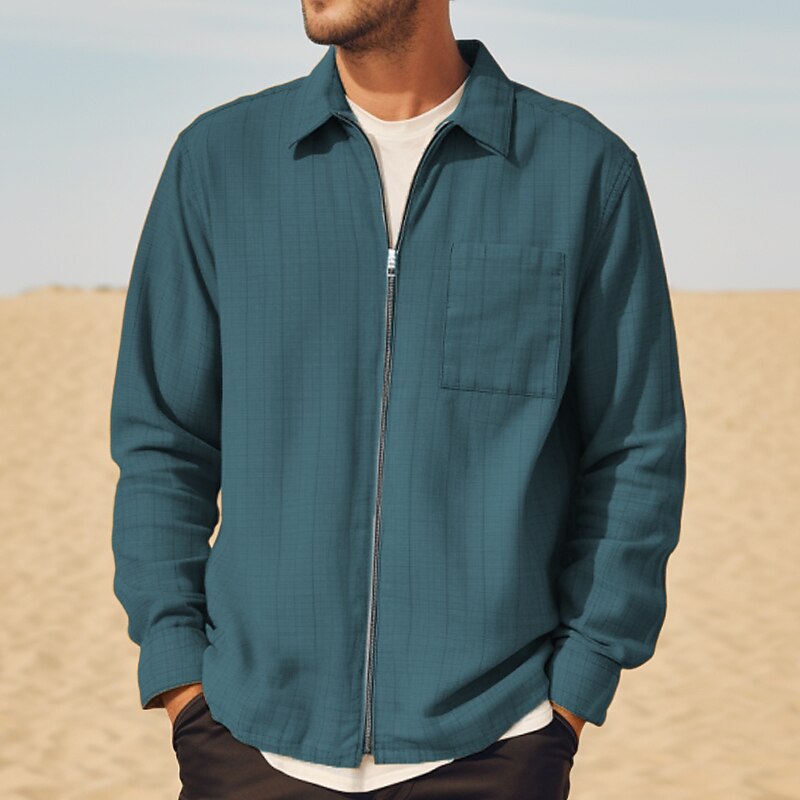 Men's Shirt Casual Shirt Long Sleeve Plaid / Check Lapel Daily Vacation Zipper Casual Comfortable Top