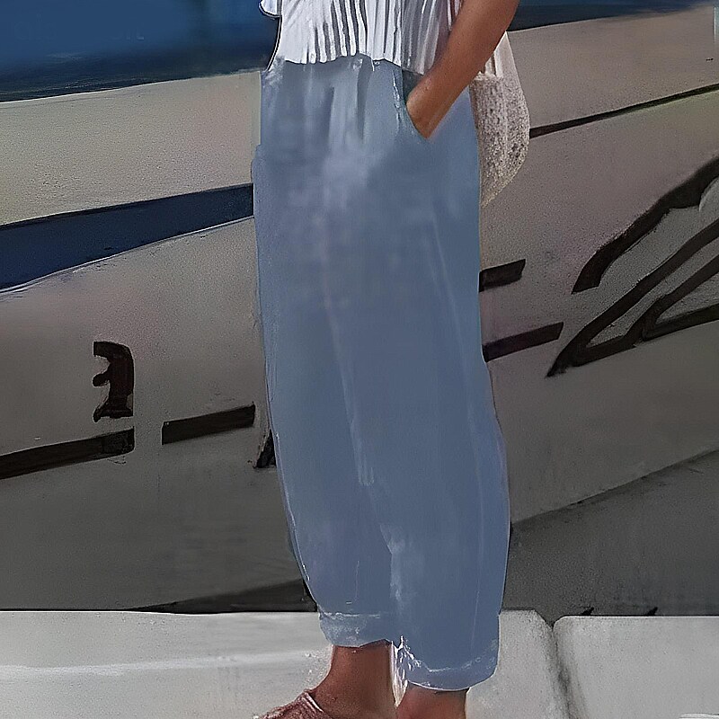 Women's Plus Size Loungewear Pants Pure Color Linen Casual Wear for Spring Summer