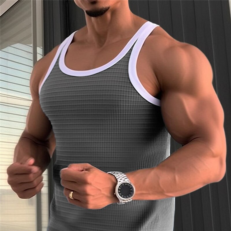 Men's Tank Top Waffle Shirt Vest Top Undershirt Sleeveless Shirt Color Block Crew Neck Outdoor Going out Sleeveless Clothing Apparel Fashion Designer Muscle