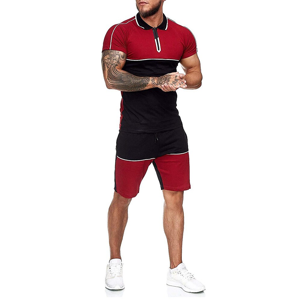 Men's Tennis Short Sleeve Lapel Shirt Elastic Shorts Tracksuit