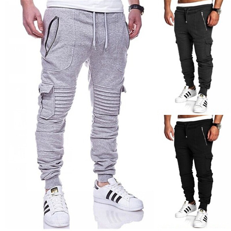 Men's Casual Solid Color Pocket Breathable Micro-elastic Sweatpants