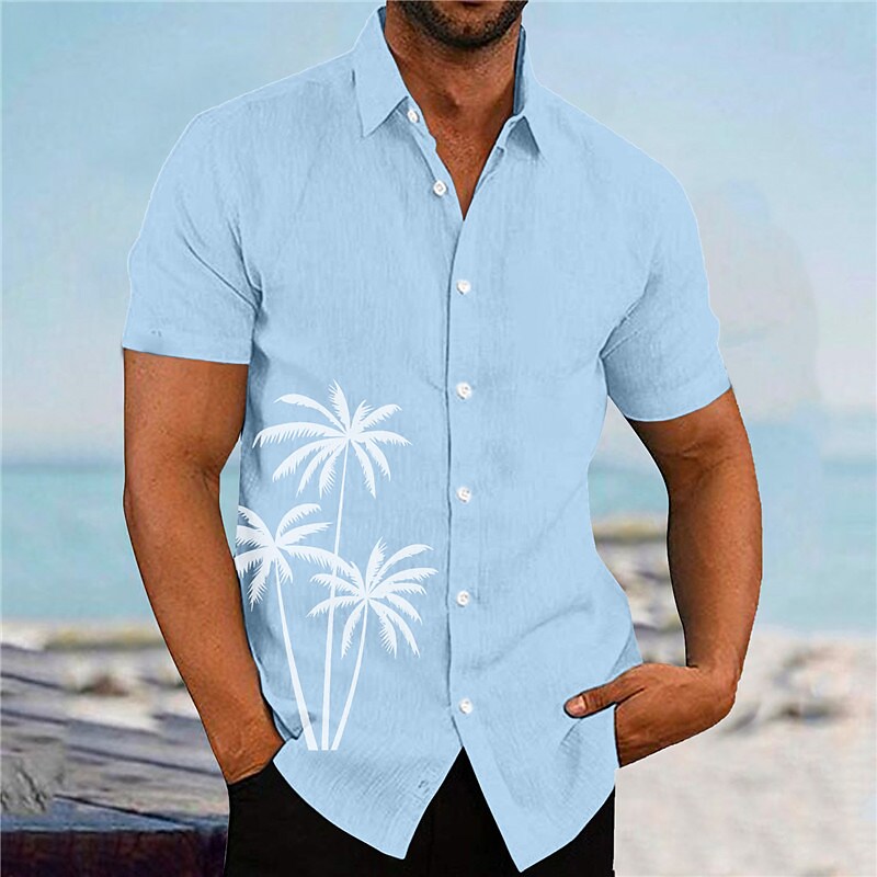 Men's Shirt Summer Hawaiian Shirt Coconut Tree Graphic Prints Turndown Outdoor Street Short Sleeves Button-Down Print Clothing Apparel Sports Fashion Streetwear