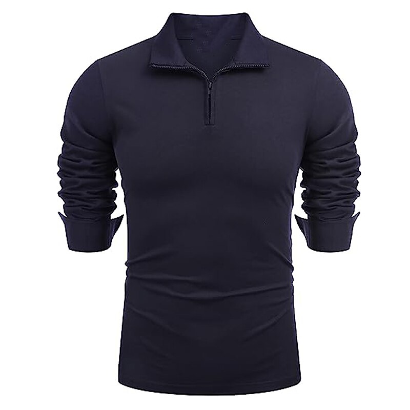 Men's Polo Shirt Golf Shirt Casual Holiday Quarter Zip Short Sleeve Fashion Basic Color Block Quarter Zip Summer Regular Fit Black White Blue Green Dark Grey Dark Blue Polo Shirt