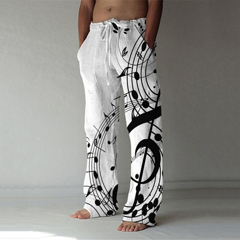 Men's Trousers Summer Pants Baggy Beach Pants Elastic Drawstring Design Front Pocket Straight Leg Graphic Musical Instrument Comfort Soft Casual Daily Fashion Streetwear