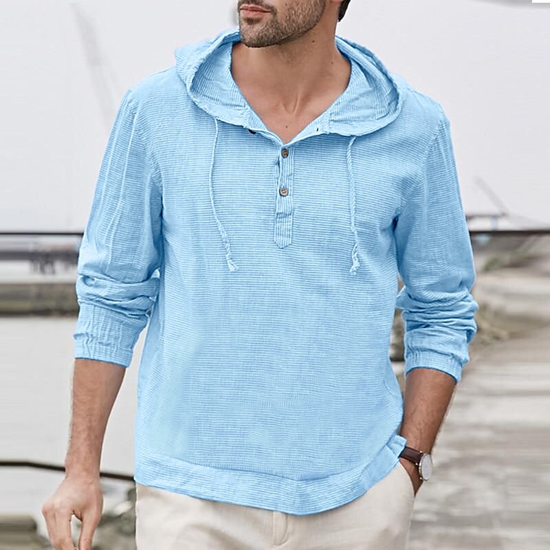 Men's Shirt Casual Shirt Beach Shirt Long Sleeve Plain Hooded Casual Top