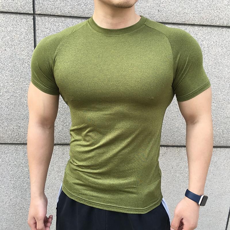 Men's Running Short Sleeve Athletic Breathable Soft Sweat wicking Fitness Running Jogging Solid Colored Sportswear 