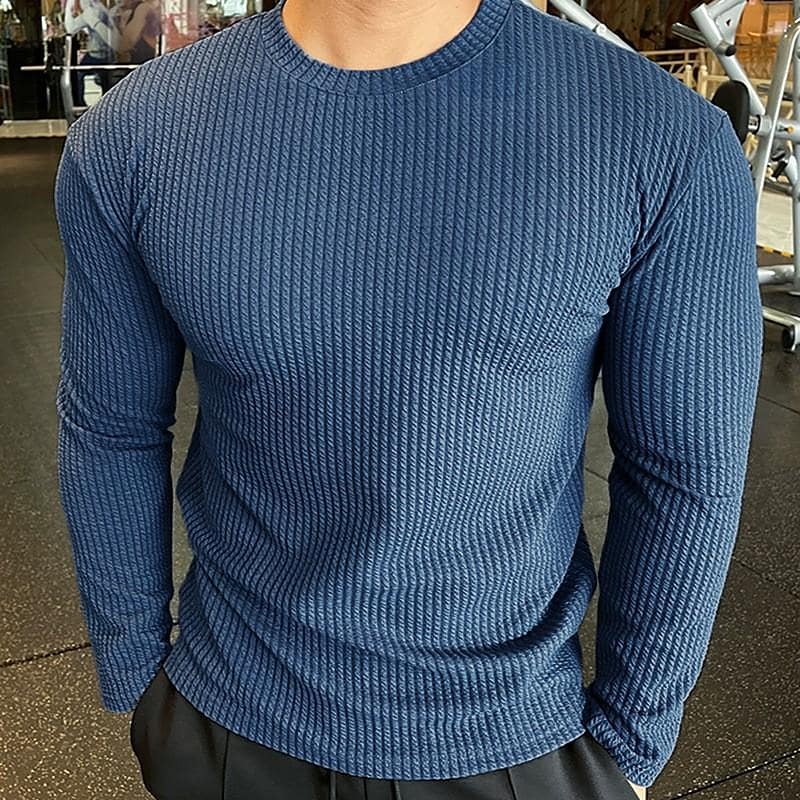 Men's Casual Sports Solid Color Knitted Long-sleeved Round Neck Tops
