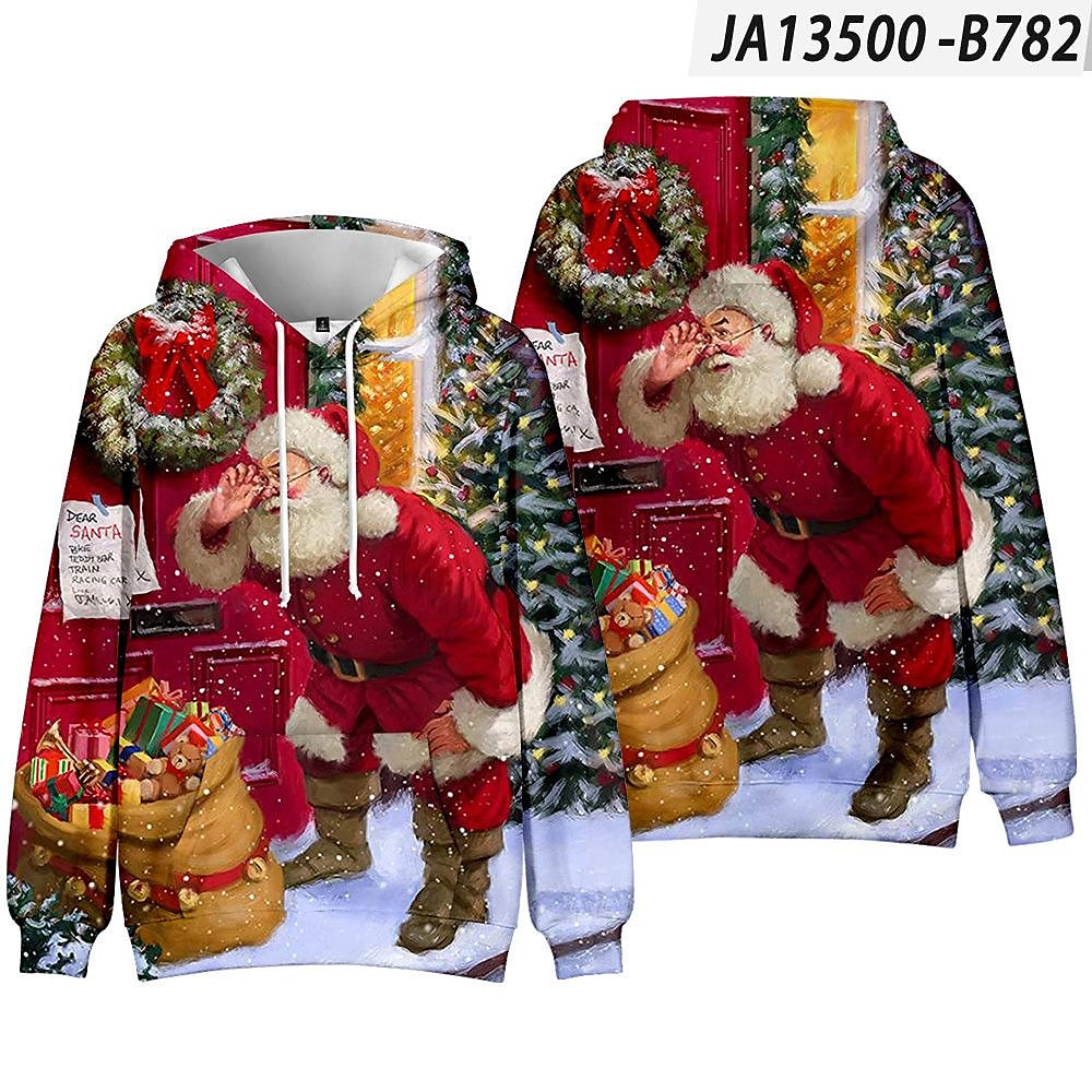 Men and Women's Christmas Print Long Sleeve Hooded Sweatshirt