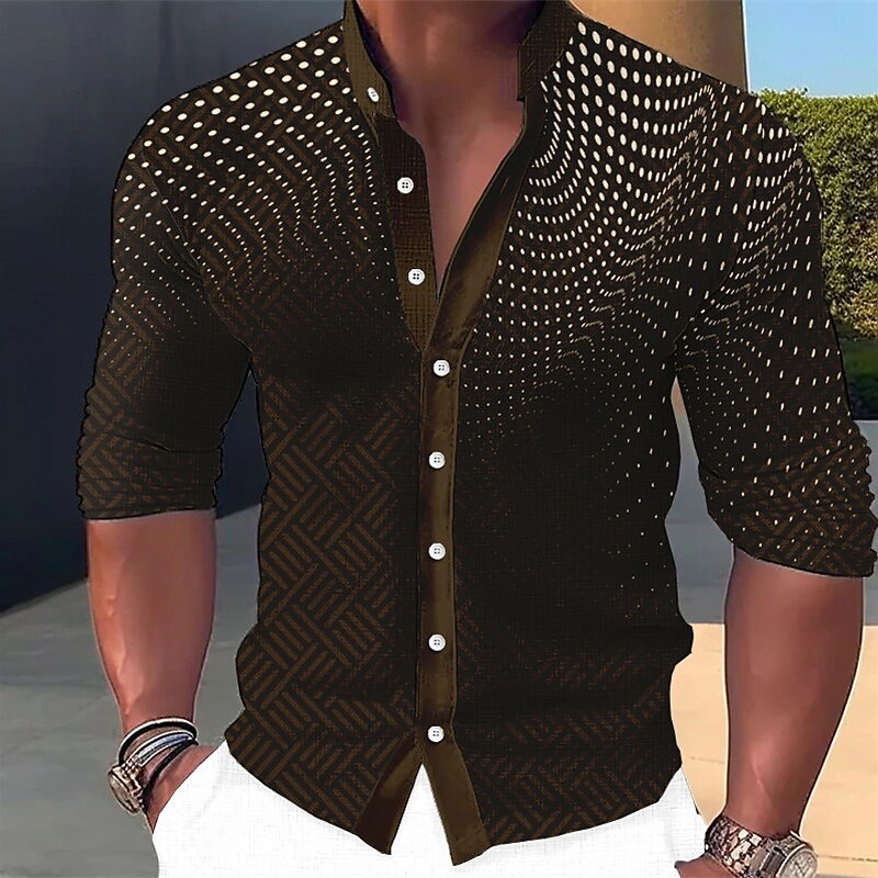 Men's Shirt Linen Shirt Polka Dot Graphic Prints Geometry Stand Collar Outdoor Street Long Sleeve Print Clothing Apparel Linen Fashion Streetwear Designer Casual