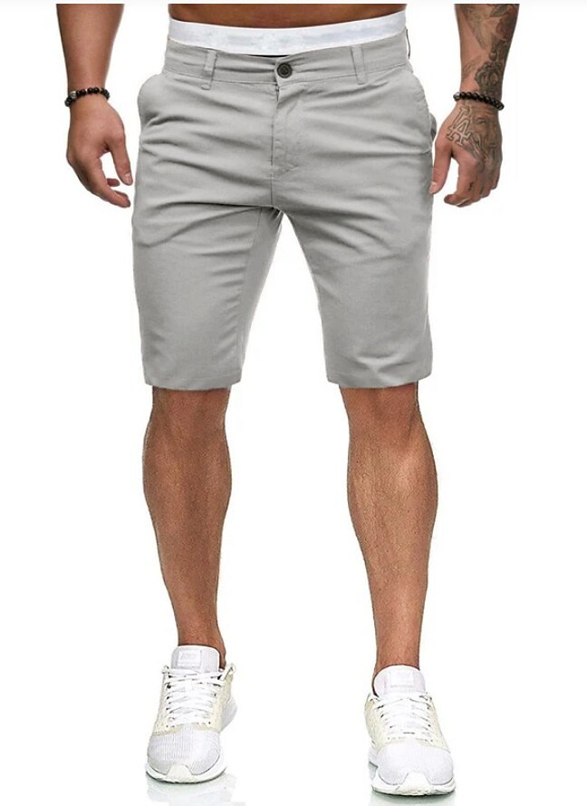 Men's Chino Bermuda Work Shorts Zipper Pocket Plain Outdoor Knee Length Classic Style Chino Slim Shorts