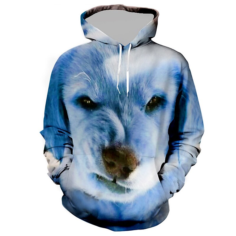 Men's Casual Dog Graphic Print Hooded Pocket Long Sleeve Sweatshirt