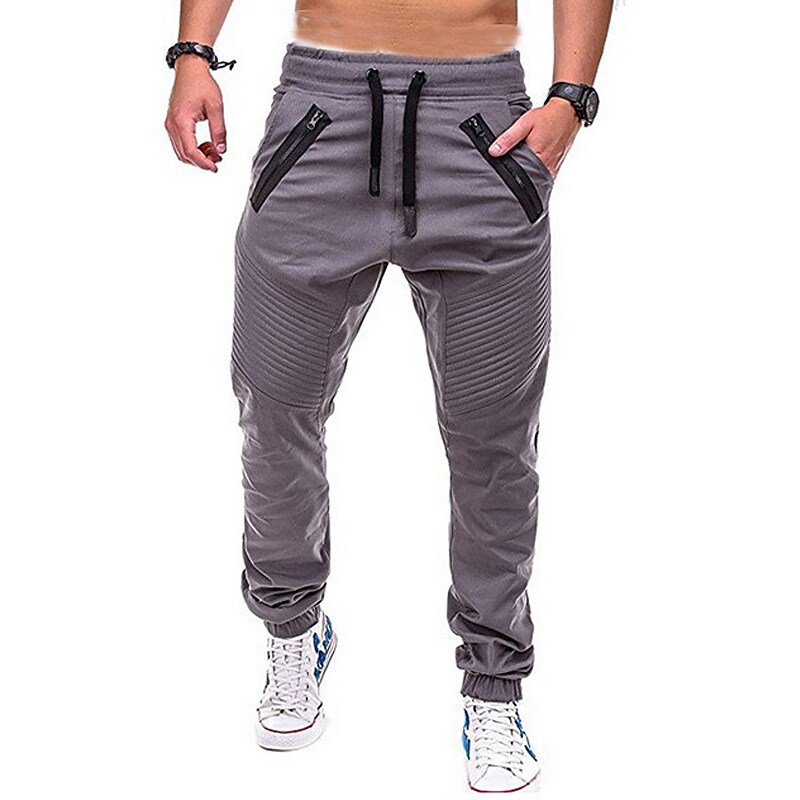 Men's Casual Elastic Waist Pockets Solid Color Full Length Pants