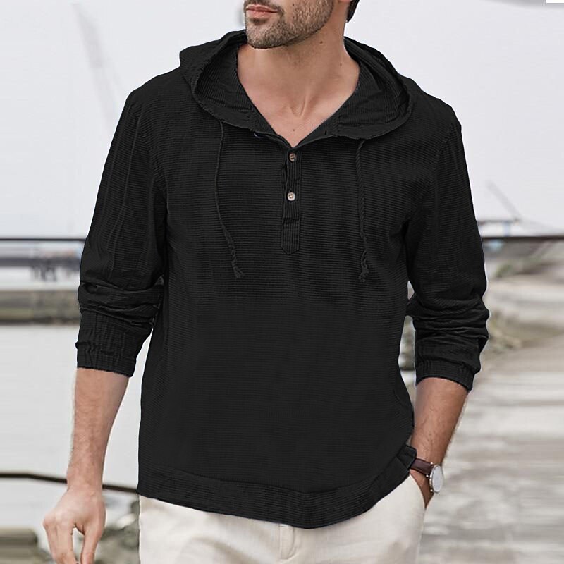 Men's Shirt Casual Shirt Beach Shirt Long Sleeve Plain Hooded Casual Top