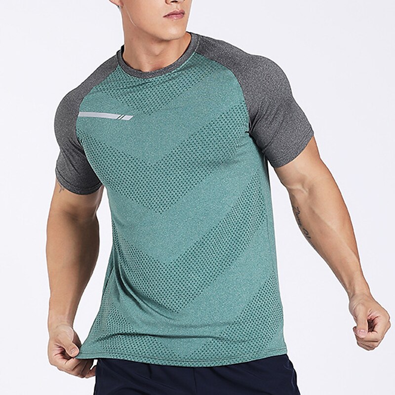 Men's Running Short Sleeve Tee Tshirt Athletic Reflective Breathable Moisture Wicking Gym Workout Running Active Training Sportswear 