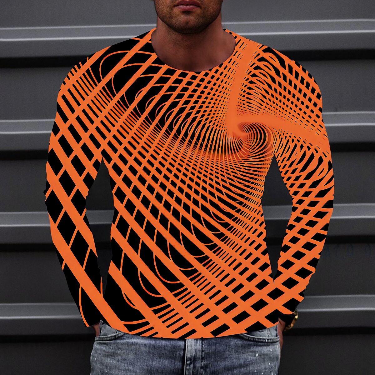 Men's T shirt Optical Illusion Graphic Prints Crew Neck 3D Print Long 
