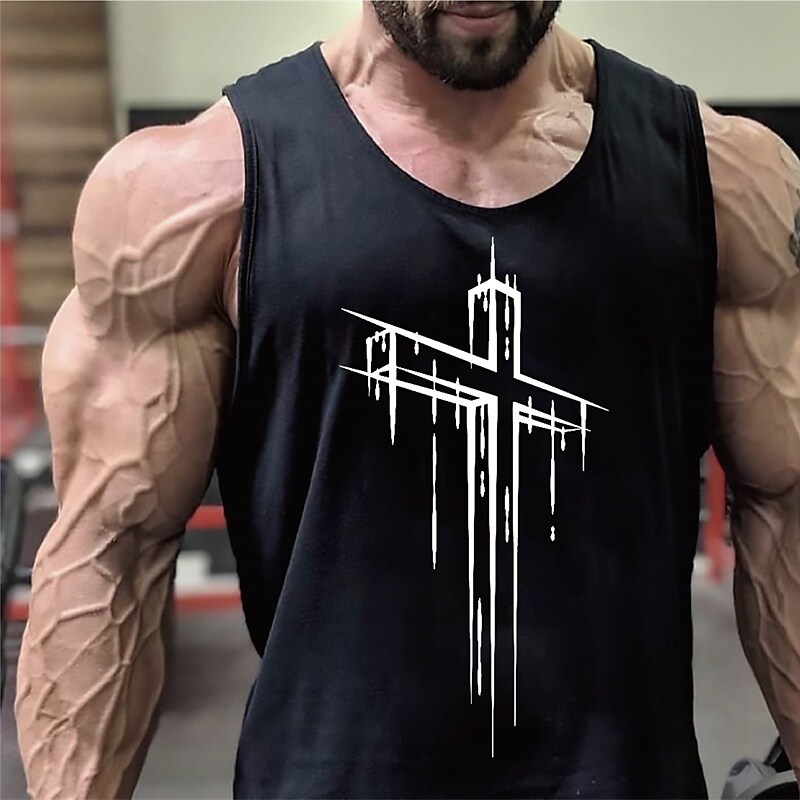 Men's Tank Top Sleeveless Shirt Graphic Prints Cross Crew Neck Outdoor
