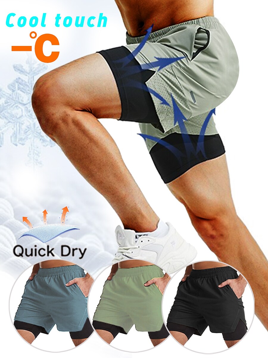 Men's Running Gym Shorts 2 in 1 Split Shorts Athletic Breathable Moisture Wicking Soft Yoga Fitness Gym Workout Sportswear