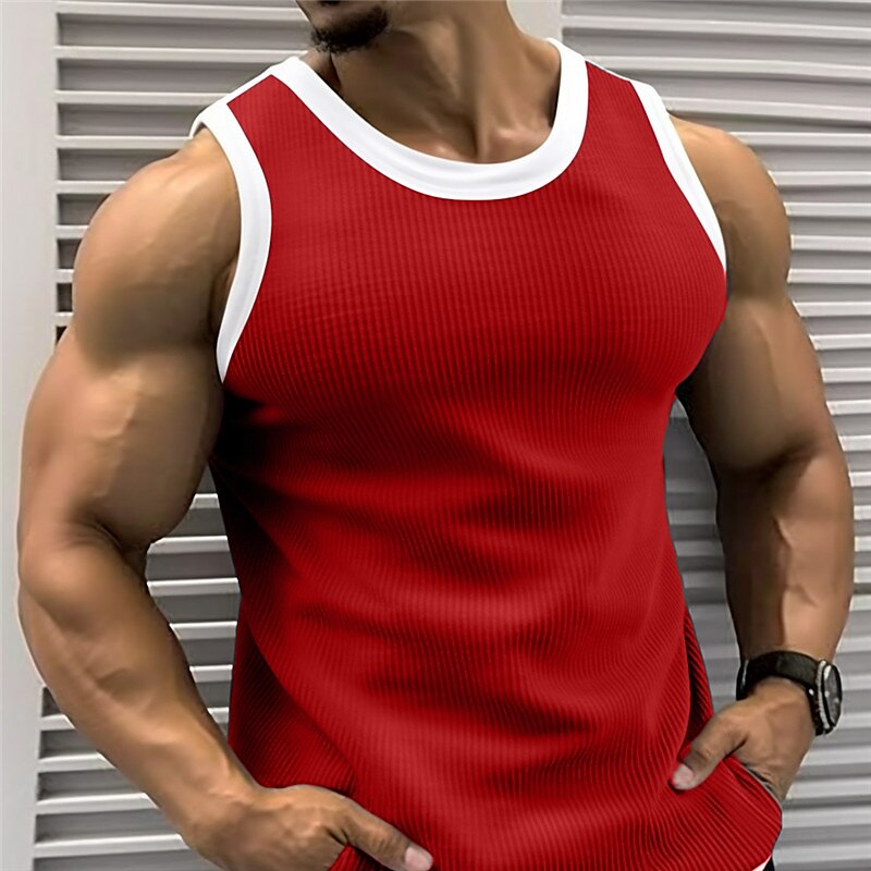 Men's Tank Top  Sleeveless Shirt Color Block Pit Strip Crew Neck Outdoor Going out Sleeveless Muscle Vest Top 