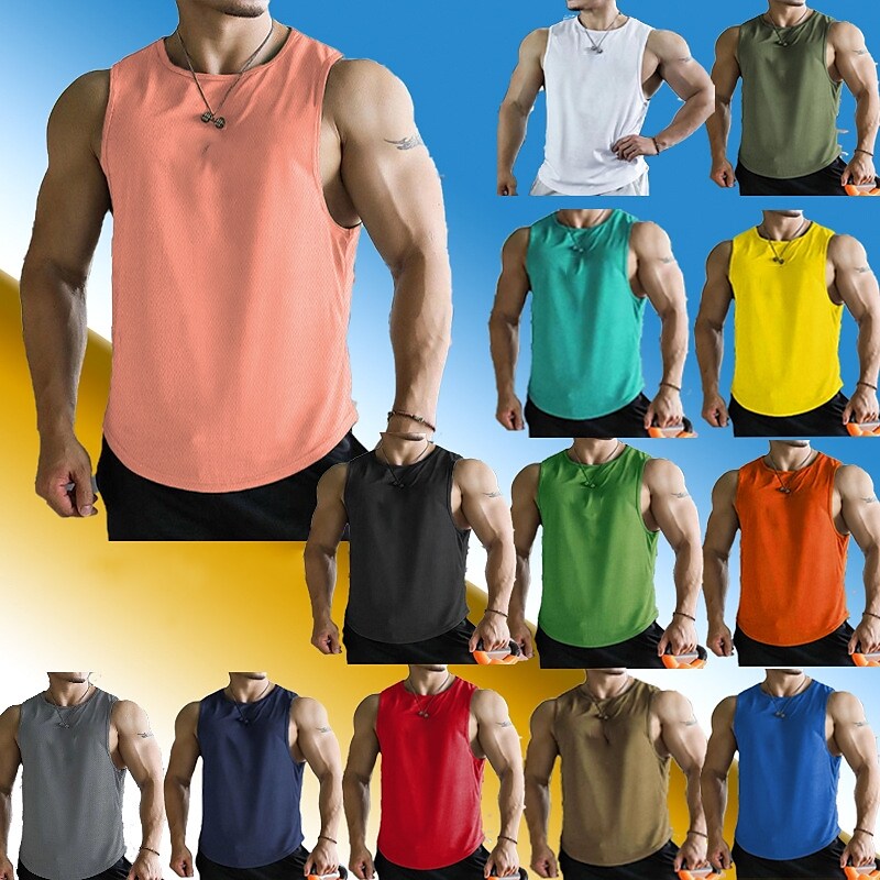 Men's Fitness Sport Outdoor Runing Quick Dry Breathable Sweat Absorbency Round Neck Solid Color Sleeveless Vest