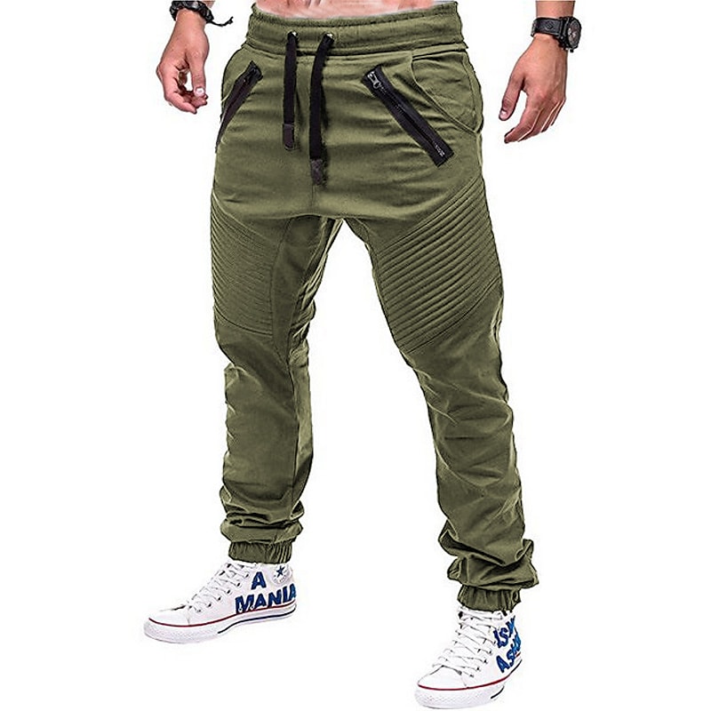 Men's Casual Elastic Waist Pockets Solid Color Full Length Pants