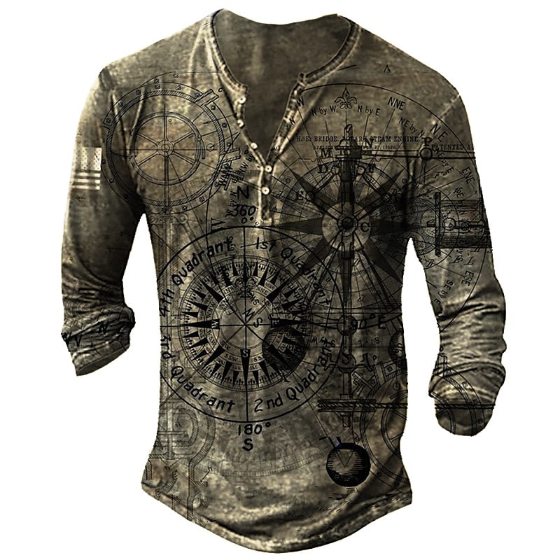 Men's T-shirt Henley Shirt Graphic  Long Sleeve Button-Down Print