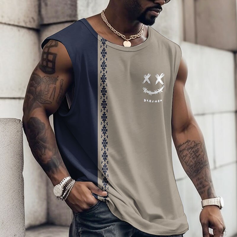 Men's Vest Top Sleeveless T Shirt for Men Graphic Funny Crew Neck Print Daily Sports Cap Sleeve Print Muscle Top