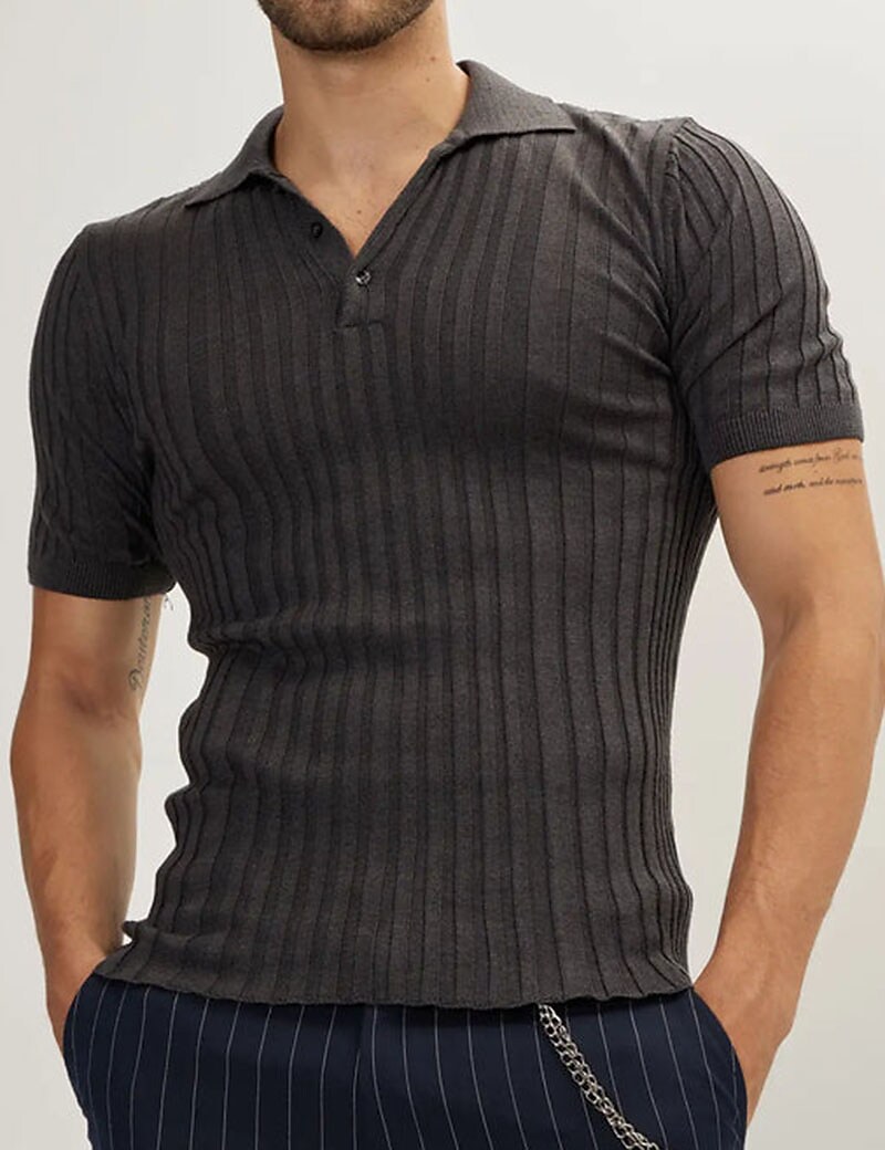 Men's T-shirt Top Plain Lapel Street Vacation Short Sleeve Basic Polo Shirt