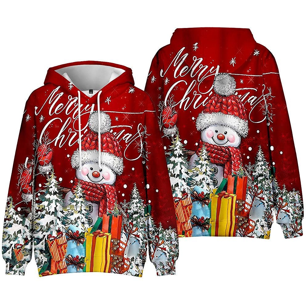 Men and Women's Christmas Print Long Sleeve Hooded Sweatshirt