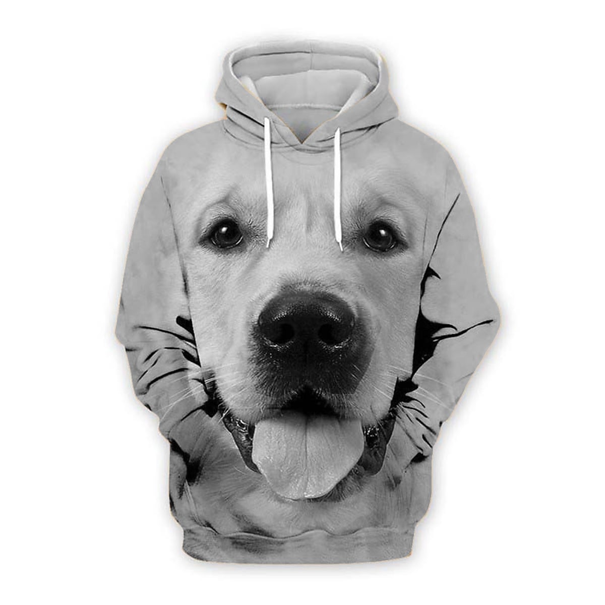 Men's Casual Hooded Dog Print Long Sleeve Pocket Swseatshirt