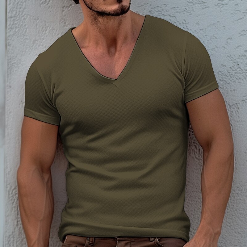 Men's T shirt Tee Tee Top Plain V Neck Street Vacation Short Sleeves Clothing Apparel Fashion Basic Top