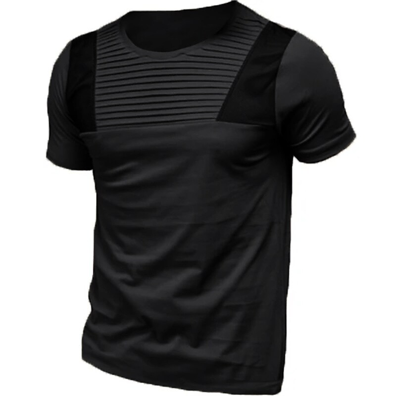 Men's T shirt Graphic Cool Shirt Color Block Slim Pleated Crew Neck Street Vacation Short Sleeves Top
