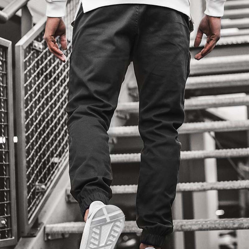 Men's Drawstring Elastic Waist Multi Pocket Solid Color Sweatpants