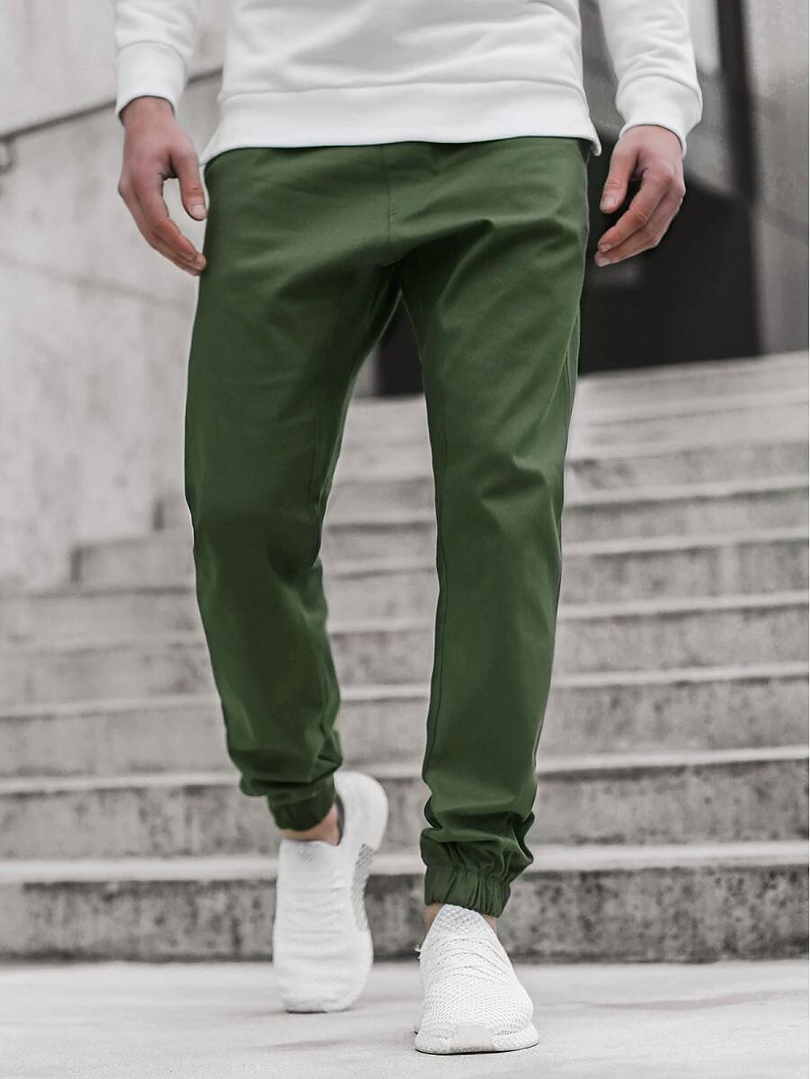 Men's Casual Street Solid Color Pocket Elastic Waist Straight Pants