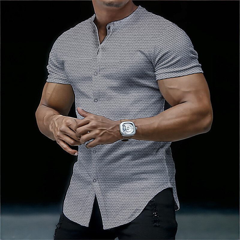 Men's Waffle Outdoor Casual Street Fashion Breathable Comfortable Crew Neck Plain Short Sleeves T Shirt