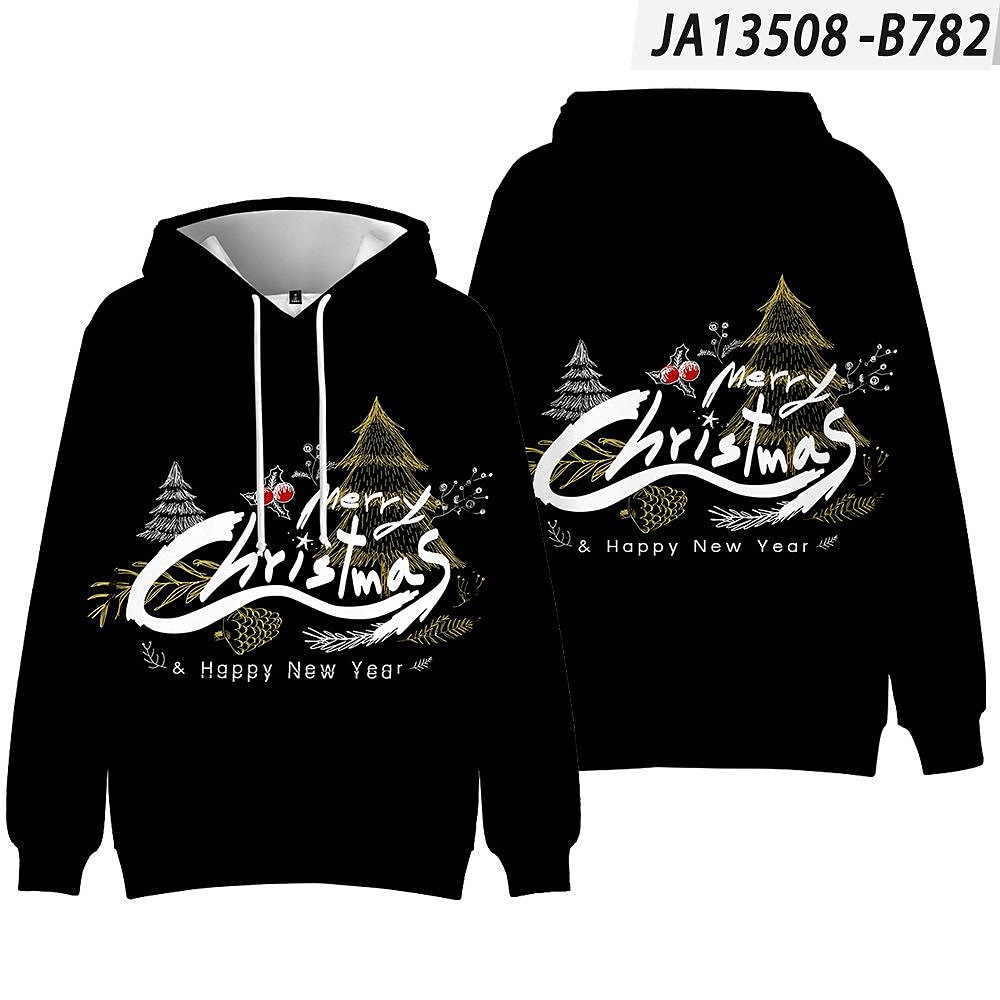 Men and Women's Christmas Print Long Sleeve Hooded Sweatshirt