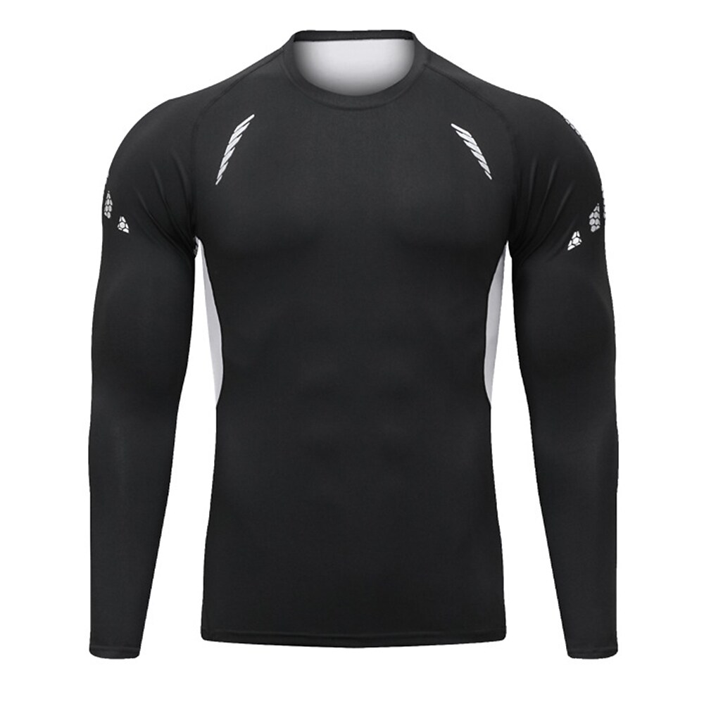 Men's Compression Running Patchwork Long Sleeve Athletic Breathable Quick Dry Soft Running Jogging Training Sportswear 