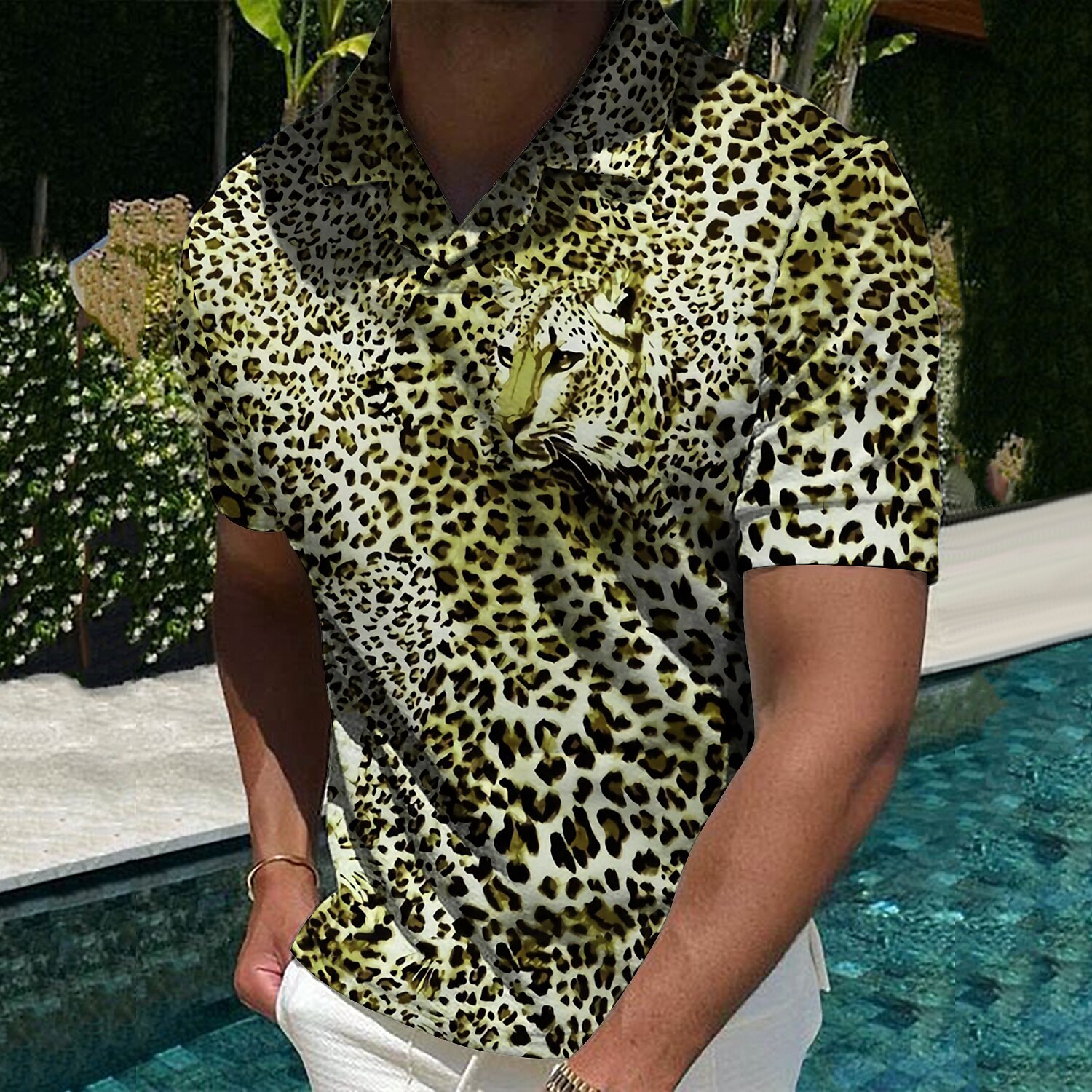 Men's Golf Shirt Animal Leopard Short Sleeve Casual Daily Turndown Print Fashion Designer Casual Breathable Tops 