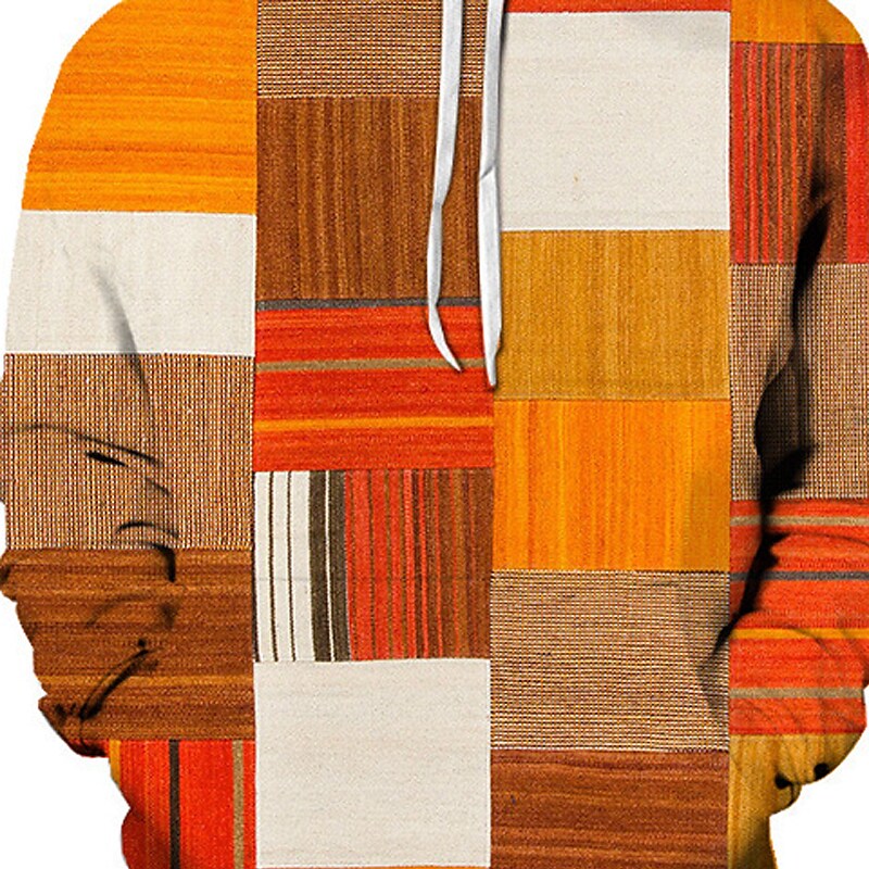 Men's Casual Plaid Color Hooded Pocket Long Sleeve Sweatshirt