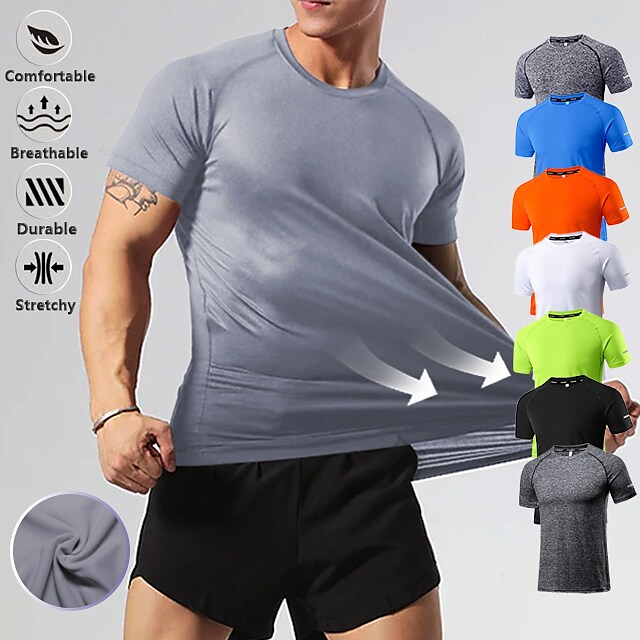 Arsuxeo Men's Workout Shirt Running Shirt Reflective Strip Short Sleeve Tee Tshirt Athletic Casual Breathable Soft Sweat wicking Fitness Gym Workout Tennis Sportswear Activewear Dark Grey Cobalt Blue