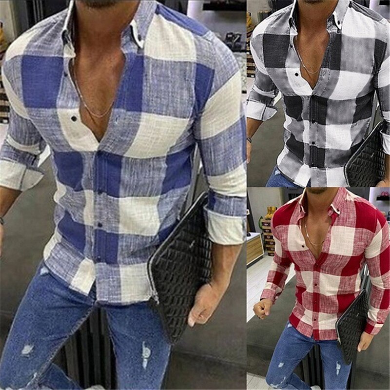 Men's Button Up Plaid Summer Shirt Long Sleeve Plaid / Check Checkered Turndown Button-Down Fashion Casual Breathable Comfortable Shirt 