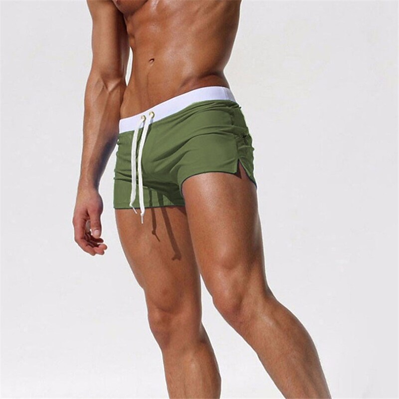 Men's Swim Trunks Board Shorts Swim Brief Drawstring Elastic Waist Zip