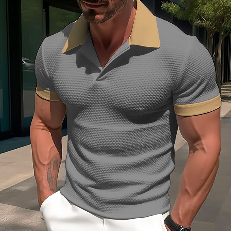 Men's Polo Golf Shirt Casual Sports Lapel Short Sleeve Fashion Basic Color Block Patchwork Summer Polo Shirt