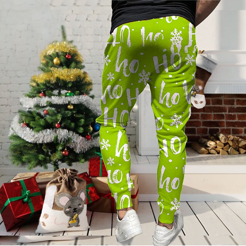 Men's Outdoor Christmas Elastic Waist Full Length Sweatpants